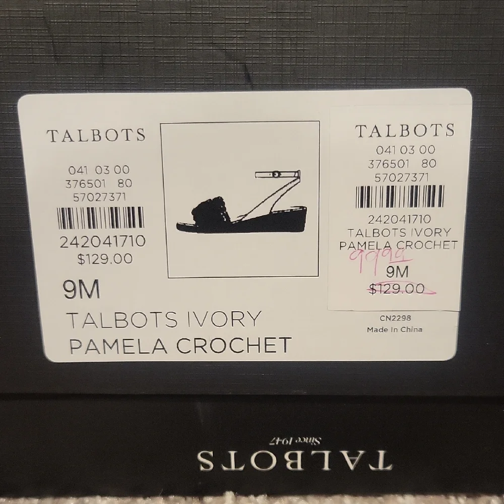 Talbots 9M Ivory PAME Brown and Cream Espadrille Sandals - Picture 2 of 6